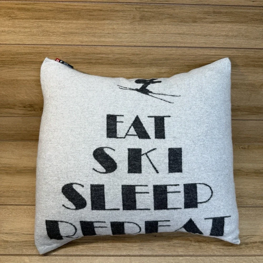 David Fussenegger Gray Soft Pillow Alpine Chalet Eat Sleep Ski Repeat Winter